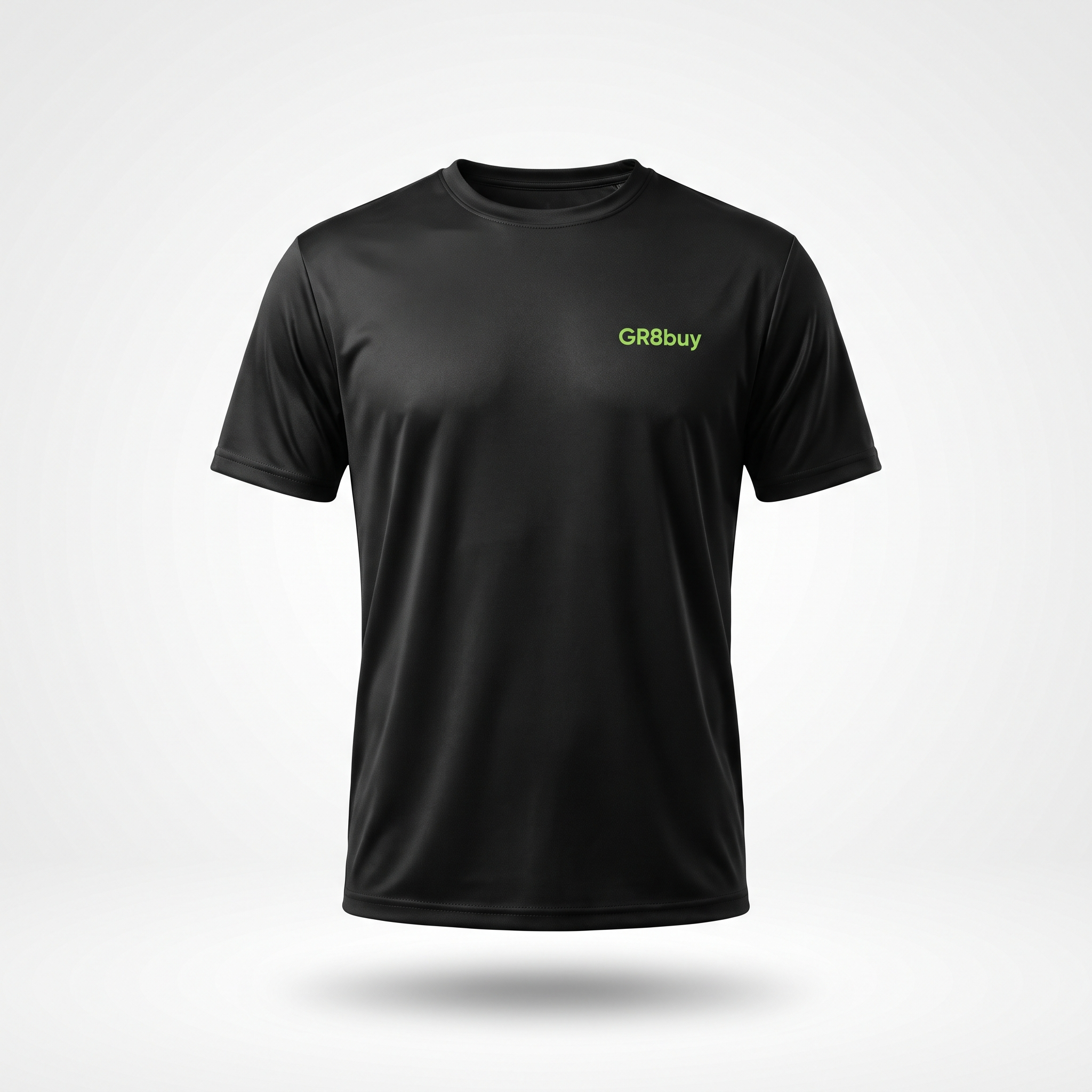 Baseline Performance Tee in black with lime GR8buy chest logo, front view
