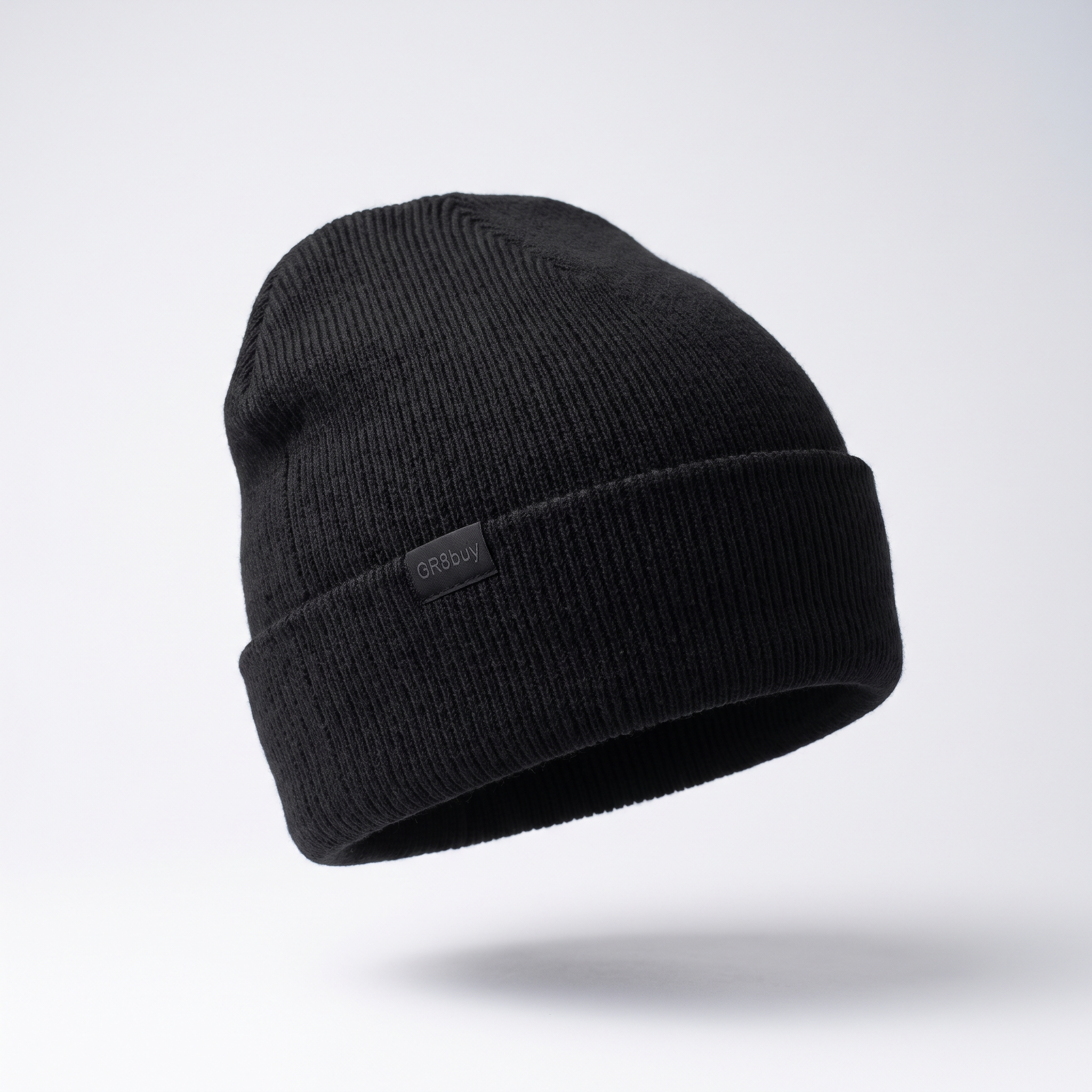 Everyday Ribbed Beanie in black, front view