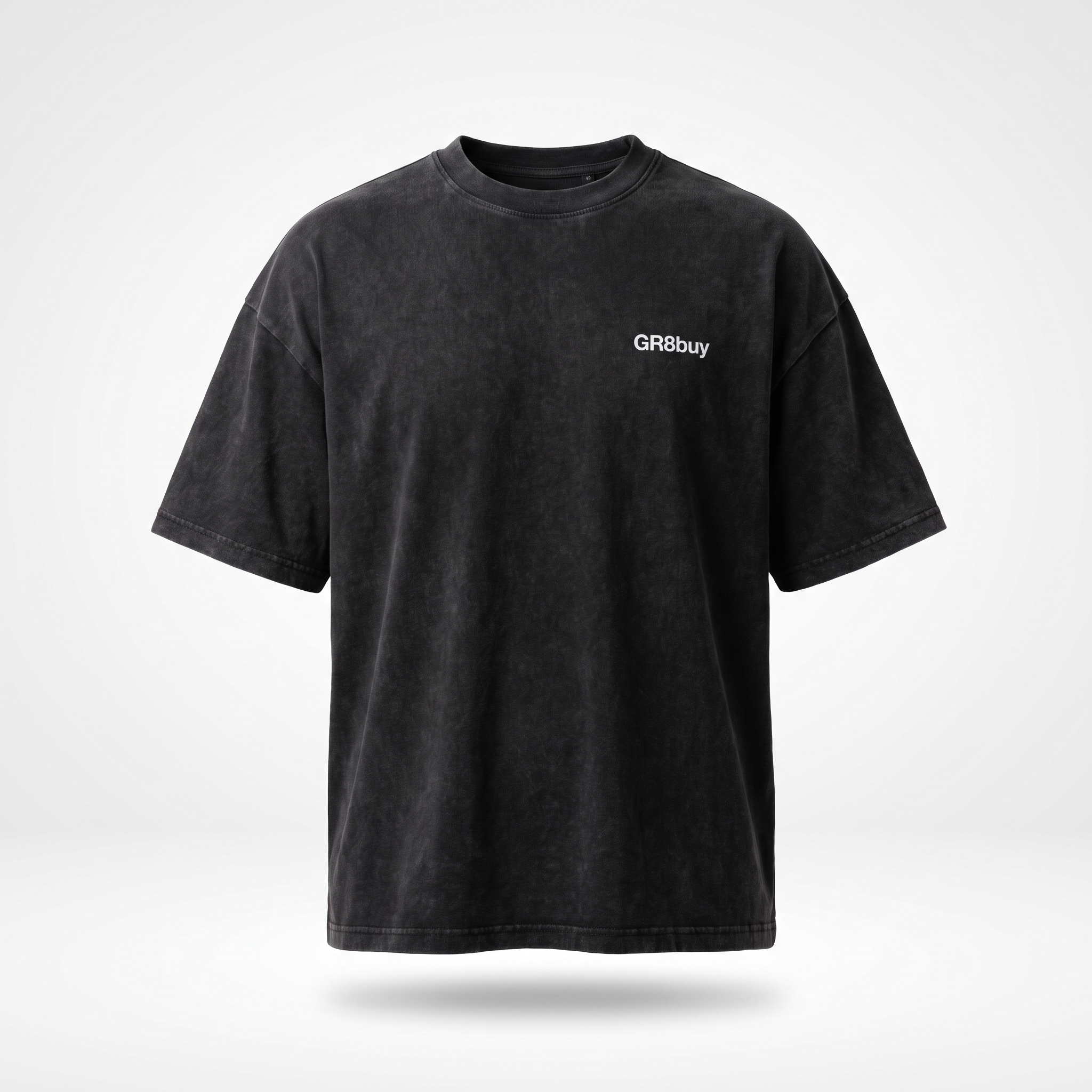 Groundwork Oversized Tee in washed black with white GR8buy chest logo, front view