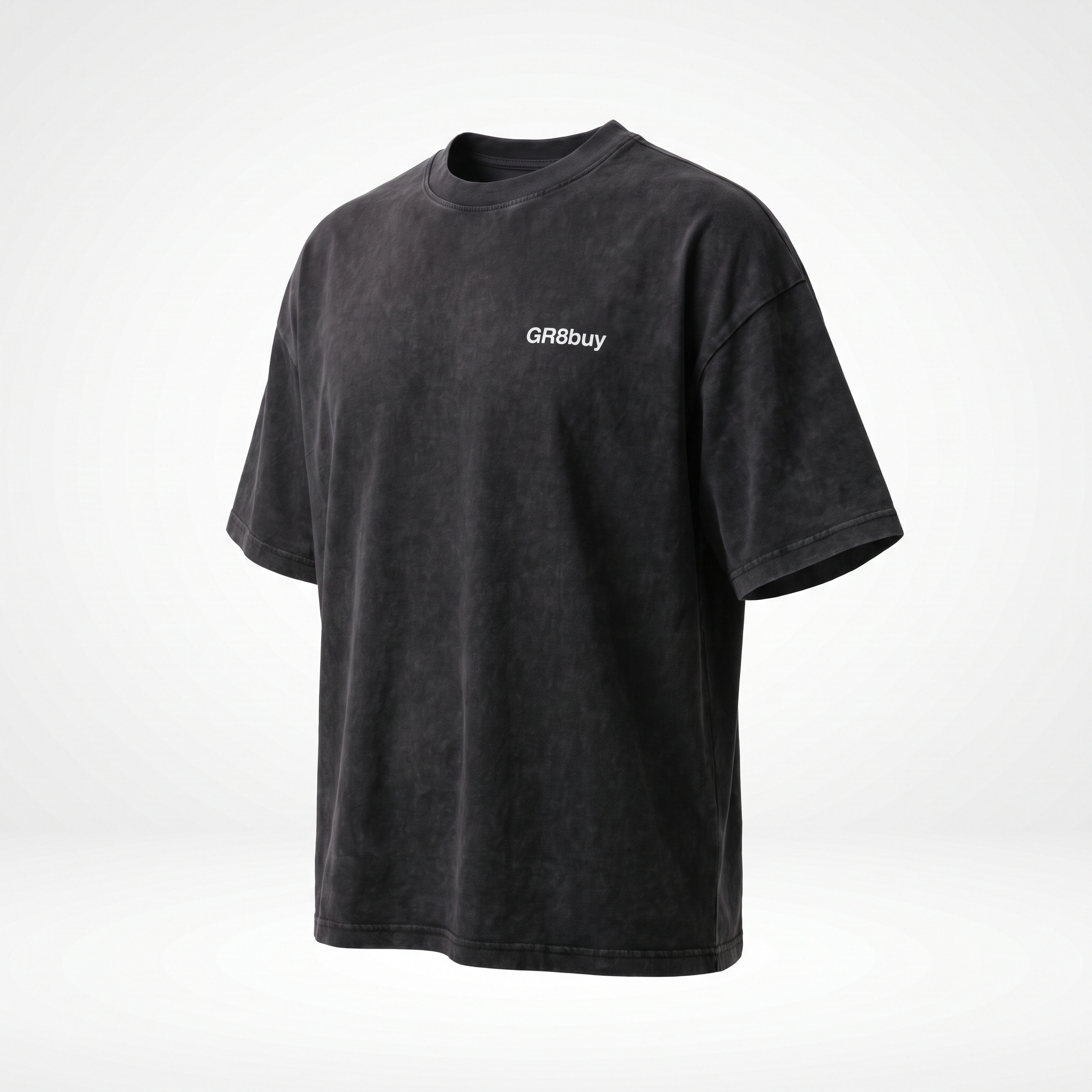 Groundwork Oversized Tee in washed black, three-quarter angle view