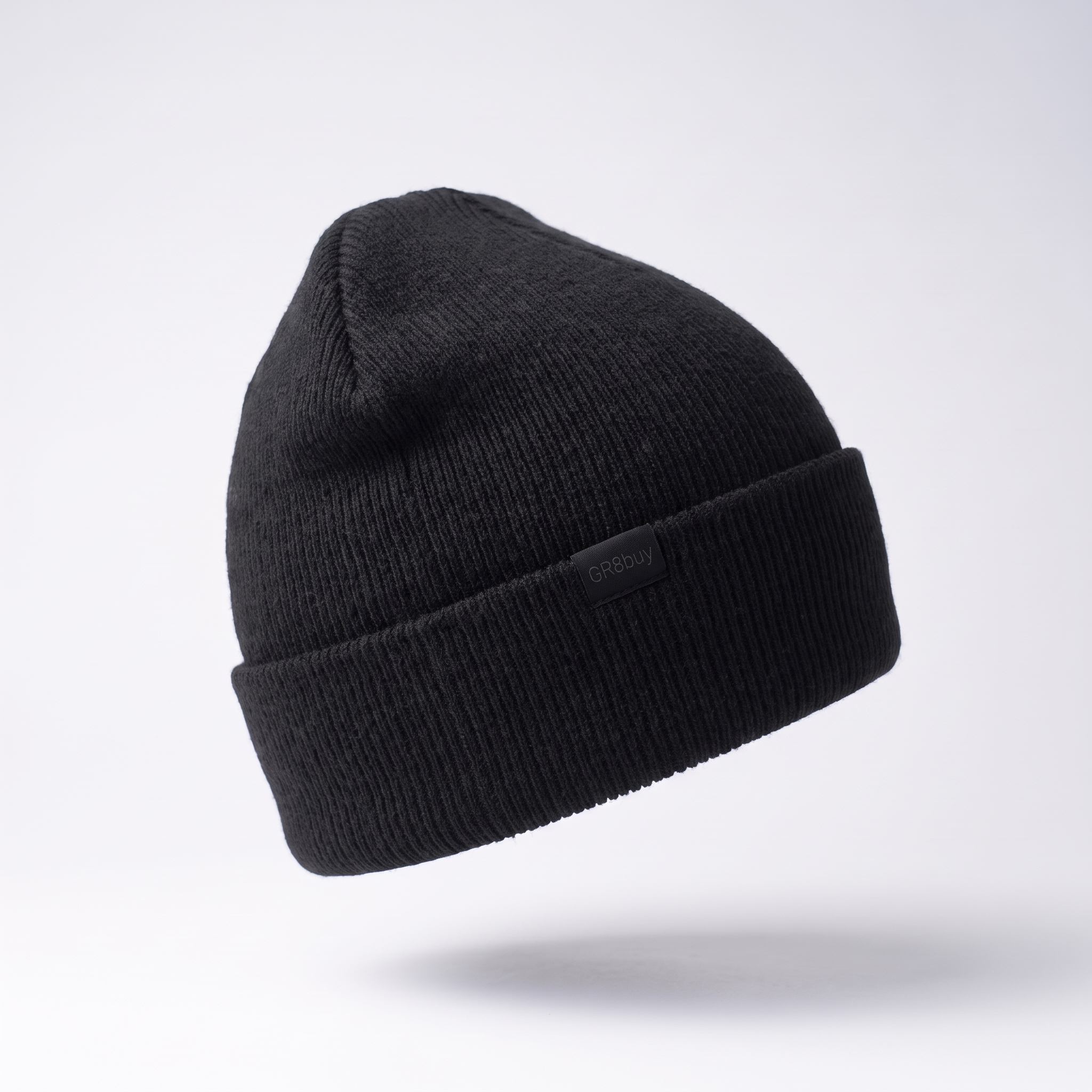 Everyday Ribbed Beanie in black, three-quarter angle view