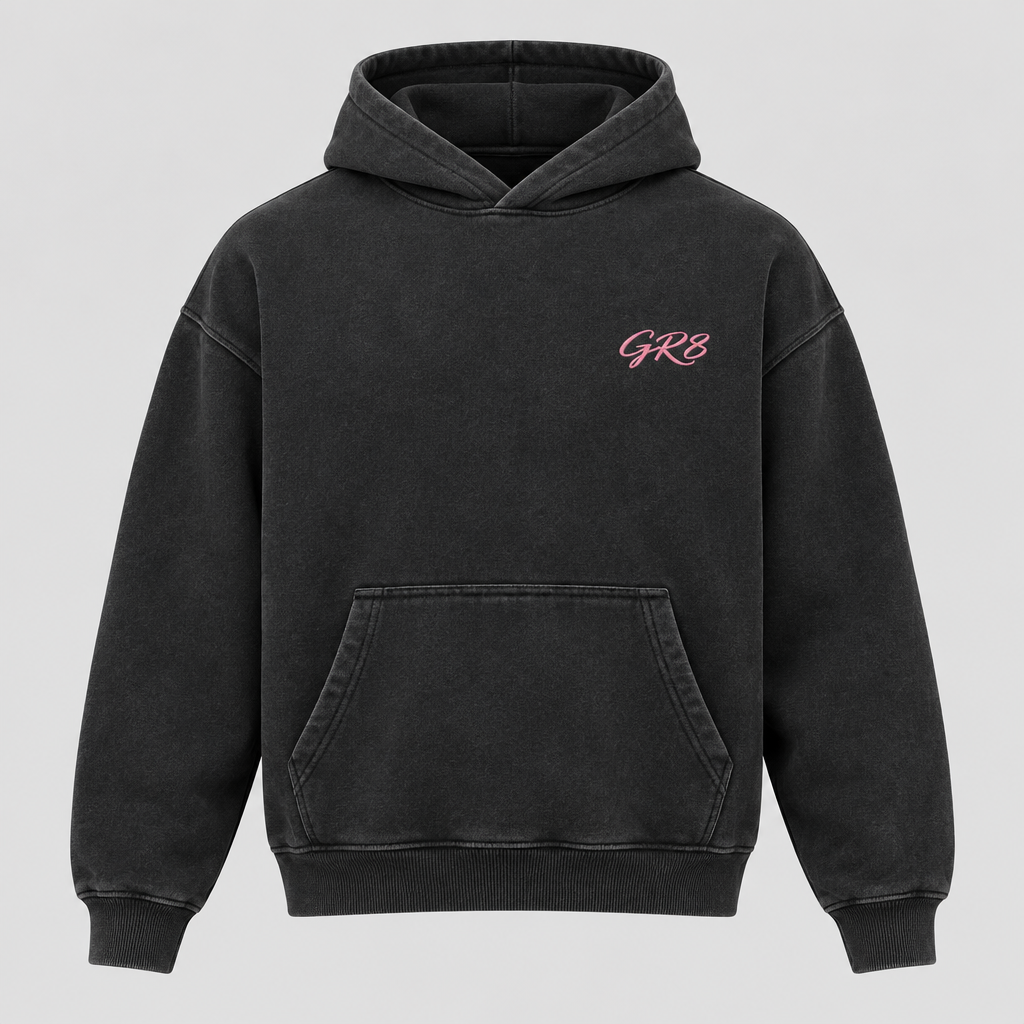 Groundwork Heavyweight Hoodie, Washed Black, front view with GR8 logo